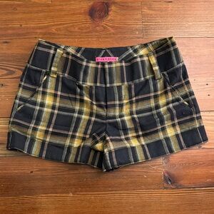 Alice + Olivia High Waist Plaid Shorts - Black and Gold